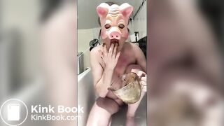 Pig masked swallow her own shit