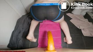 Young Ass Rides Dildo With Shit