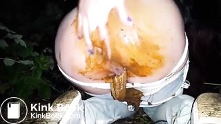Disgusting slut loves shit outdoor