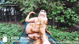 scat girl smearing shit outdoor