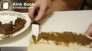 Beautiful masked girl eats a hotdog with her shit