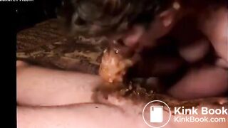 MILF covers a cock with shit and then sucks it off