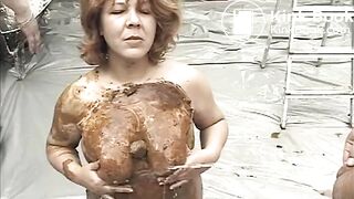 He Pisses on Her Scat Smeared Tits