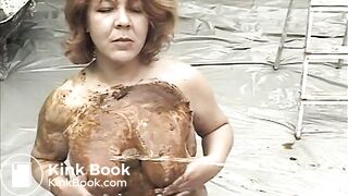He Pisses on Her Scat Smeared Tits
