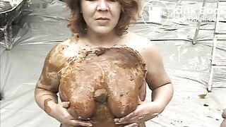 He Pisses on Her Scat Smeared Tits