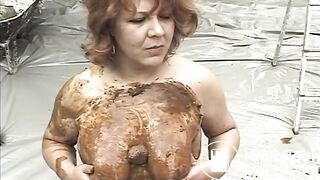 He Pisses on Her Scat Smeared Tits