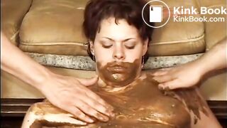 dirty chubby slut in piss and scat threesome