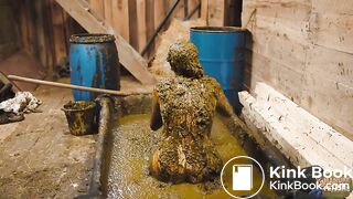 Cleaning ends in a mess - girl falls in to cowshit