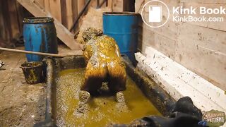 Cleaning ends in a mess - girl falls in to cowshit