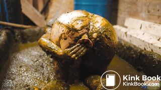 Cleaning ends in a mess - girl falls in to cowshit