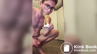 German Twink Sucks his Shit off Dildo