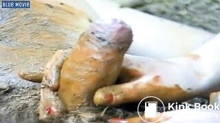 Scat Pig Smears Her Shit on His Cock & Sucks It