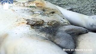 Scat Pig Smears Her Shit on His Cock & Sucks It