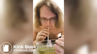 piss slave chugs a lot of piss out of bowl