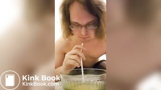 piss slave chugs a lot of piss out of bowl
