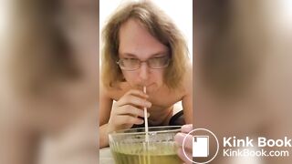 piss slave chugs a lot of piss out of bowl
