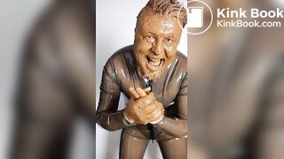 Full head shit smearing & eating in brown rubber