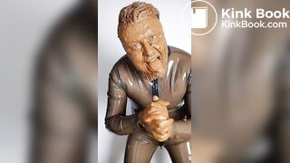 Full head shit smearing & eating in brown rubber