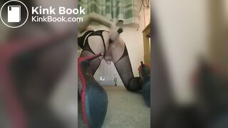 Sissy faggot in chastity fucking it's dirty hole