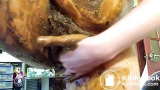 Shit SmearingEating  Slag Fucks Ass with Cucumber