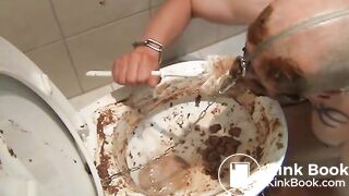 slave has fun with toilet scat fetish