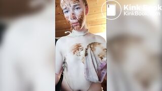 Trans girl in a diaper plays with her shit
