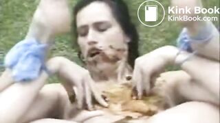 Two Guys Shit on Scat Babe Outside