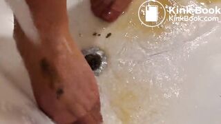 Very messy dog shit nylon feet