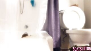 Trans Girl Shit Sliding on the Edge of the Tub
