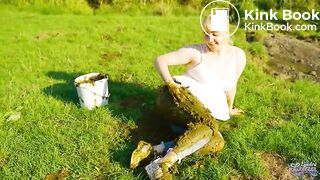 Collecting cowshit and masturbate in manure