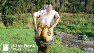 Collecting cowshit and masturbate in manure