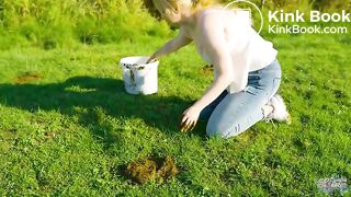 Collecting cowshit and masturbate in manure