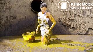 Christy Ley in the manure pit