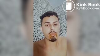 Brazilian twink dirtying his dildo with shit