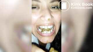 female enjoying chewing mouthful of shit