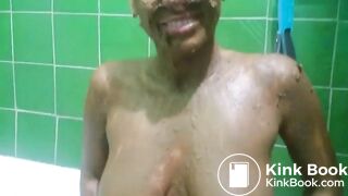 Dirty nice girl completely covered in shit