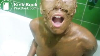 Dirty nice girl completely covered in shit