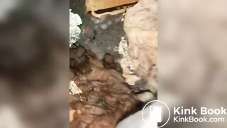 Nasty portapotty floor for worthless human toilet