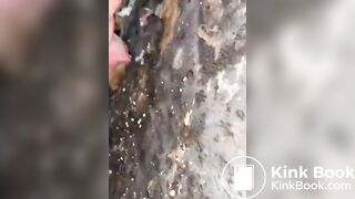 Nasty portapotty floor for worthless human toilet