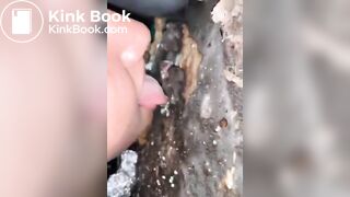 Nasty portapotty floor for worthless human toilet