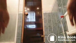 Man pooping in the bathroom