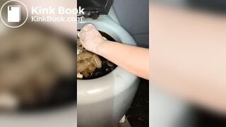 Syringe covered in shit for worthless human toilet