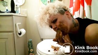 Tattooed blonde shitting and eating her shit  - Scat Fan Club