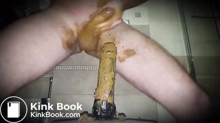 Man riding huge black dildo covered with his shit - Gay Scat Group