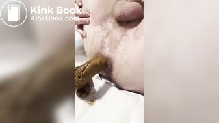 Pushing out a huge load in bed