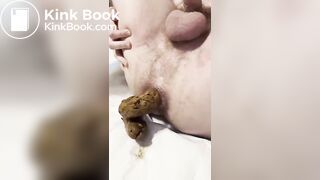 Pushing out a huge load in bed