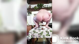 Pooping in the dish on kitchen table