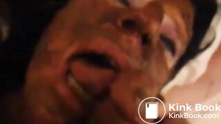 Cuffed, Shit- Covered Slut Sucks Shitty Cock