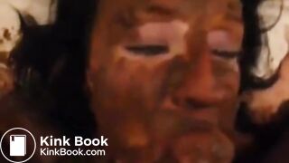 Cuffed, Shit- Covered Slut Sucks Shitty Cock