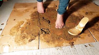 Very mad at the dog in pantyhose